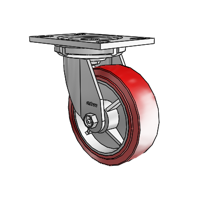 6 Series Casters Top Plate Swivel Zinc Caster with 6 x 2 Maroon on Grey Polyurethane HI-TECH Wheel