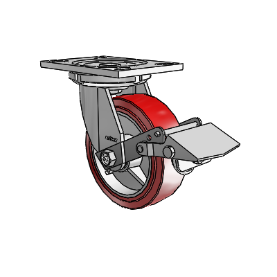 6 Series Casters Top Plate Swivel Zinc Caster with 6 x 2 Maroon on Grey Polyurethane HI-TECH Wheel and Tread Lock Brake