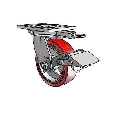 6 Series Casters Top Plate Swivel Zinc Caster with 6 x 2 Maroon on Grey Polyurethane HI-TECH Wheel and Tread Lock Brake
