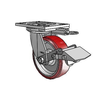 6 Series Casters Top Plate Swivel Zinc Caster with 6 x 2 Maroon on Silver Moldon Polyurethane (Aluminum Core) Wheel and Tread Lock Brake