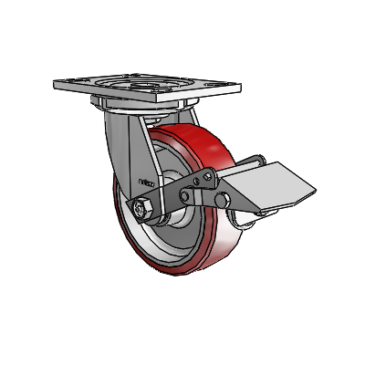 6 Series Casters Top Plate Swivel Zinc Caster with 6 x 2 Maroon on Silver Moldon Polyurethane (Aluminum Core) Wheel and Tread Lock Brake