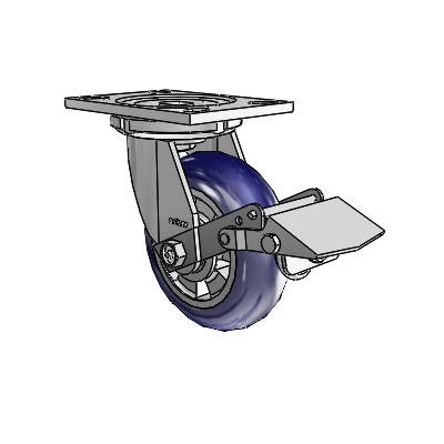 6 Series Casters Top Plate Swivel Zinc Caster with 6 x 2 Blue on Silver Triumph (Round/Blue) Wheel and Tread Lock Brake