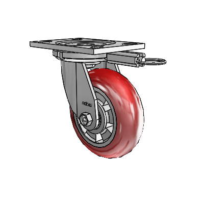 6 Series Casters Top Plate Swivel Zinc Caster with 6 x 2 Red on Silver Triumph (Round/Red) Wheel