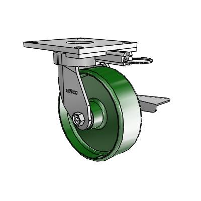 6 Series Kingpinless Casters Top Plate Swivel Caster with 6 x 2 Cast Iron Wheel and Side Lock Brake