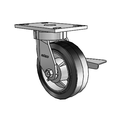 6 Series Kingpinless Casters Top Plate Swivel Caster with 6 x 2 Performa Rubber (Flat/Black) Wheel and Side Lock Brake