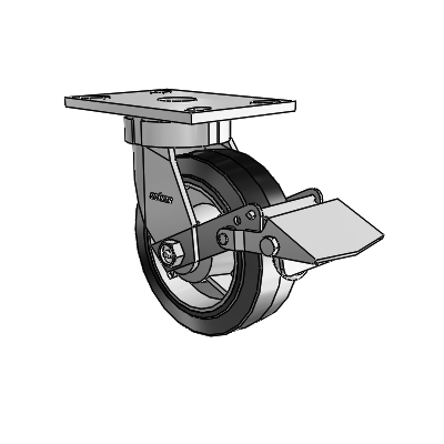 6 Series Kingpinless Casters Top Plate Swivel Caster with 6 x 2 Performa Rubber (Flat/Black) Wheel and Tread Lock Brake