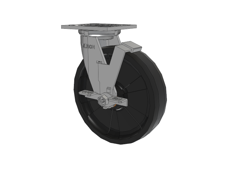 16 Series Top Plate Swivel Caster with 8 x 2 Black Nylon NG - Maxim Nylon Wheel and Face Brake