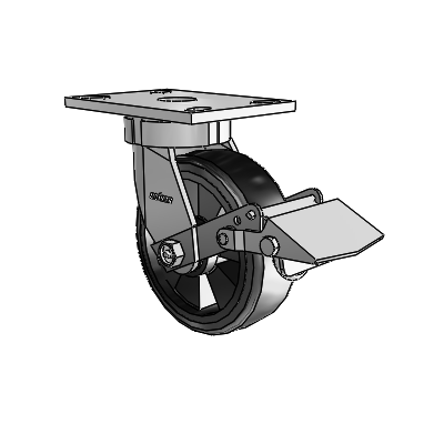 6 Series Kingpinless Casters Top Plate Swivel Caster with 6 x 2 Trans-forma LT (Flat) Wheel and Tread Lock Brake
