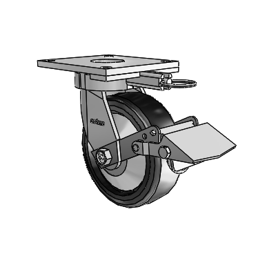 6 Series Kingpinless Casters Top Plate Swivel Caster with 6 x 2 Trans-forma LT (Flat) Wheel and Tread Lock Brake