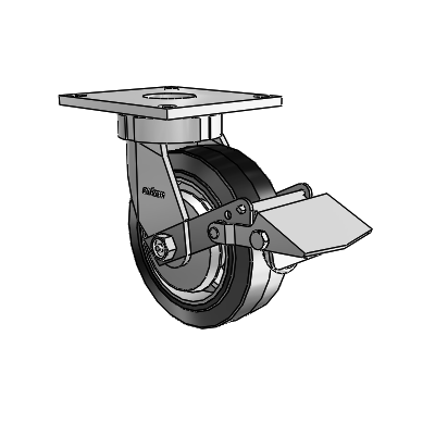 6 Series Kingpinless Casters Top Plate Swivel Caster with 6 x 2 Performa Rubber (Flat/Black) Wheel and Tread Lock Brake