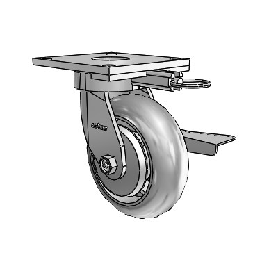 6 Series Kingpinless Casters Top Plate Swivel Caster with 6 x 2 Performa Rubber (Round/Grey) Wheel and Side Lock Brake