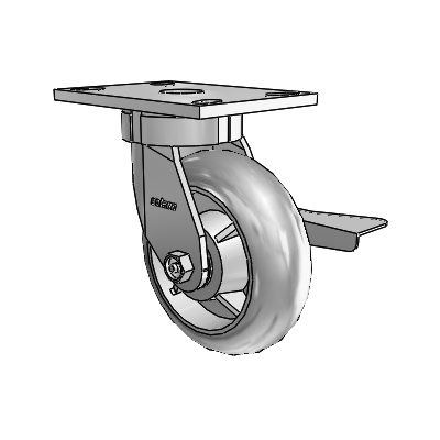 6 Series Kingpinless Casters Top Plate Swivel Caster with 6 x 2 Performa Rubber (Round/Grey) Wheel and Side Lock Brake