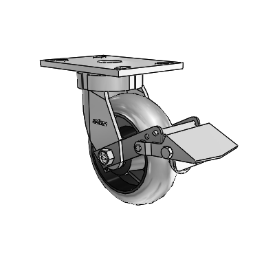 6 Series Kingpinless Casters Top Plate Swivel Caster with 6 x 2 Performa Rubber (Round/Conductive) Wheel and Tread Lock Brake