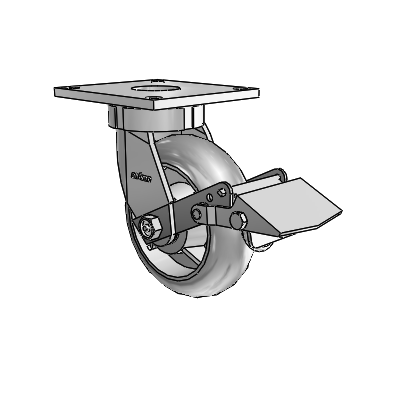 6 Series Kingpinless Casters Top Plate Swivel Caster with 6 x 2 Performa Rubber (Round/Grey) Wheel and Tread Lock Brake