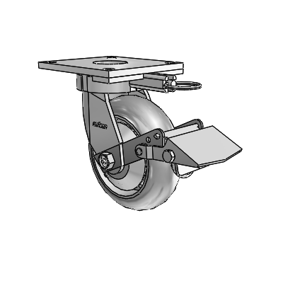 6 Series Kingpinless Casters Top Plate Swivel Caster with 6 x 2 Performa Rubber (Round/Grey) Wheel and Tread Lock Brake