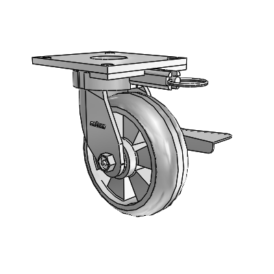 Roulettes sans pivot de la série 6 : roulette pivotante à plaque supérieure équipée d'une roue Trans-forma (ronde) de 6 x 2 et d'un frein à blocage latéral