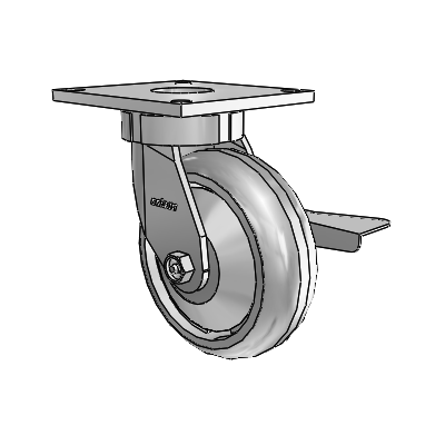 Roulettes sans pivot de la série 6 : roulette pivotante à plaque supérieure équipée d'une roue Trans-forma HD (ronde) de 6 x 2 et d'un frein à blocage latéral