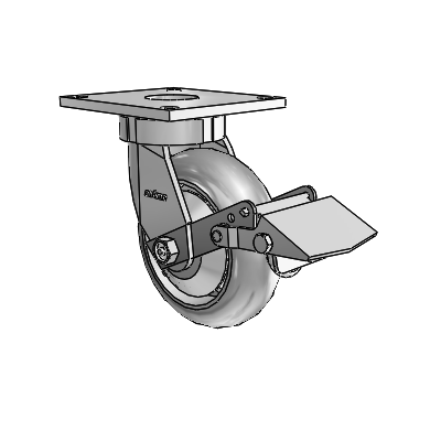 6 Series Kingpinless Casters Top Plate Swivel Caster with 6 x 2 Performa Rubber (Round/Grey) Wheel and Tread Lock Brake
