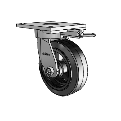 6 Series Kingpinless Casters Top Plate Swivel Caster with 6 x 2 MR - Moldon Rubber (Cast Iron Core) Wheel