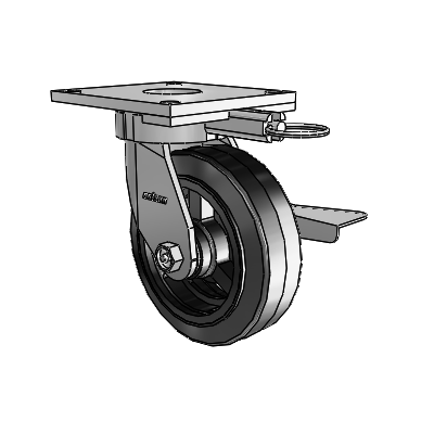 6 Series Kingpinless Casters Top Plate Swivel Caster with 6 x 2 MR - Moldon Rubber (Cast Iron Core) Wheel and Side Lock Brake