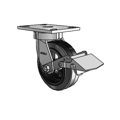 6 Series Kingpinless Casters Top Plate Swivel Caster with 6 x 2 MR - Moldon Rubber (Cast Iron Core) Wheel and Tread Lock Brake