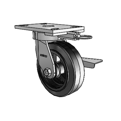 6 Series Kingpinless Casters Top Plate Swivel Caster with 6 x 2 MR - Moldon Rubber (Cast Iron Core) Wheel and Side Lock Brake