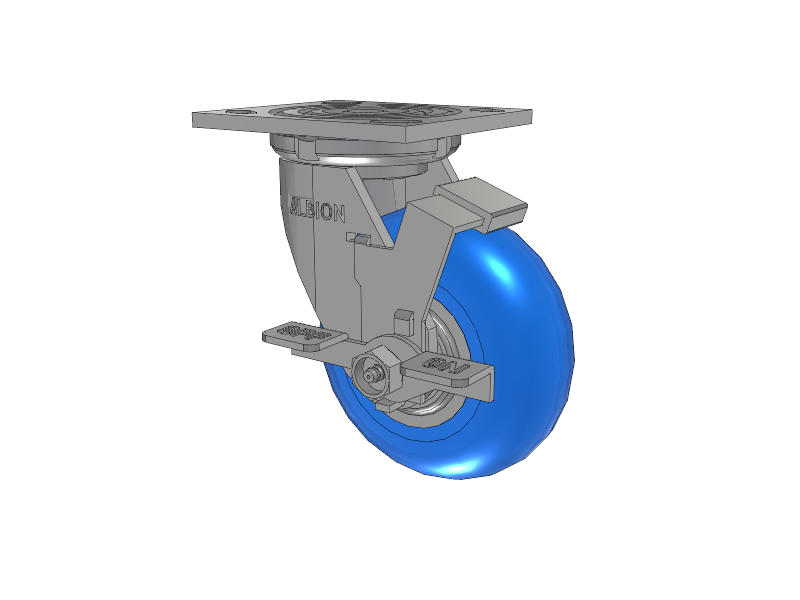 16 Series Top Plate Swivel Caster with 5 x 2 Blue Tread on Aluminum Core NP - Neoprene Round (Aluminum Core) Wheel and Face Brake