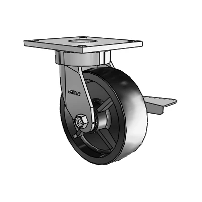 6 Series Kingpinless Casters Top Plate Swivel Caster with 6 x 2 Polyolefin Wheel and Side Lock Brake