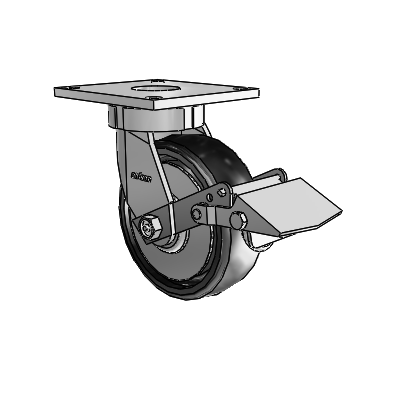 6 Series Kingpinless Casters Top Plate Swivel Caster with 6 x 2 Endura Solid Elastomer Wheel and Tread Lock Brake