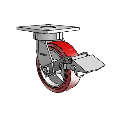 6 Series Kingpinless Casters Top Plate Swivel Caster with 6 x 2 Polyurethane HI-TECH Wheel and Tread Lock Brake