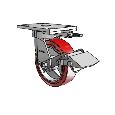6 Series Kingpinless Casters Top Plate Swivel Caster with 6 x 2 Polyurethane HI-TECH Wheel and Tread Lock Brake