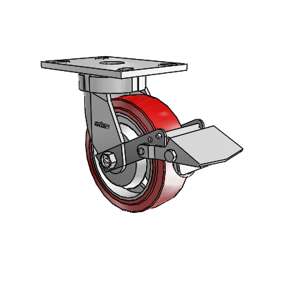 6 Series Kingpinless Casters Top Plate Swivel Caster with 6 x 2 Polyurethane HI-TECH Wheel and Tread Lock Brake