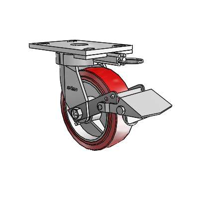 6 Series Kingpinless Casters Top Plate Swivel Caster with 6 x 2 Polyurethane HI-TECH Wheel and Tread Lock Brake