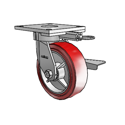 6 Series Kingpinless Casters Top Plate Swivel Caster with 6 x 2 Polyurethane HI-TECH Wheel and Side Lock Brake