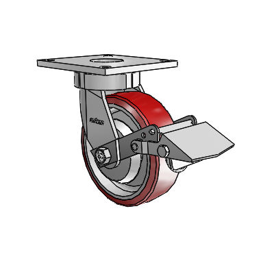6 Series Kingpinless Casters Top Plate Swivel Caster with 6 x 2 Moldon Polyurethane (Aluminum Core) Wheel and Tread Lock Brake