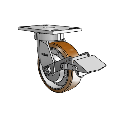 6 Series Kingpinless Casters Top Plate Swivel Caster with 6 x 2 Moldon Nylon (Aluminum Core) Wheel and Tread Lock Brake
