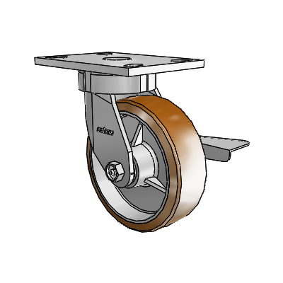 6 Series Kingpinless Casters Top Plate Swivel Caster with 6 x 2 Moldon Nylon (Aluminum Core) Wheel and Side Lock Brake