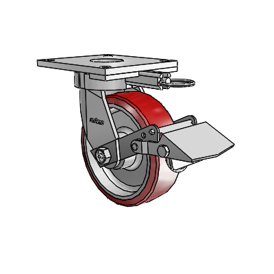 6 Series Kingpinless Casters Top Plate Swivel Caster with 6 x 2 Moldon Polyurethane (Aluminum Core) Wheel and Tread Lock Brake