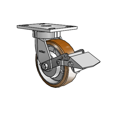 6 Series Kingpinless Casters Top Plate Swivel Caster with 6 x 2 Moldon Nylon (Aluminum Core) Wheel and Tread Lock Brake
