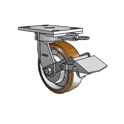 6 Series Kingpinless Casters Top Plate Swivel Caster with 6 x 2 Moldon Nylon (Aluminum Core) Wheel and Tread Lock Brake