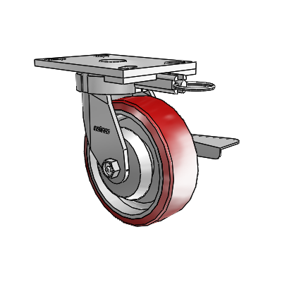 6 Series Kingpinless Casters Top Plate Swivel Caster with 6 x 2 Moldon Polyurethane (Aluminum Core) Wheel and Side Lock Brake