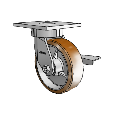 6 Series Kingpinless Casters Top Plate Swivel Caster with 6 x 2 Moldon Nylon (Aluminum Core) Wheel and Side Lock Brake