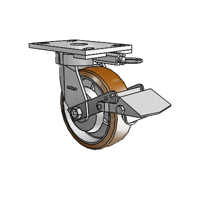 6 Series Kingpinless Casters Top Plate Swivel Caster with 6 x 2 Moldon Nylon (Aluminum Core) Wheel and Tread Lock Brake
