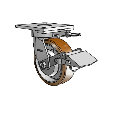 6 Series Kingpinless Casters Top Plate Swivel Caster with 6 x 2 Moldon Nylon (Aluminum Core) Wheel and Tread Lock Brake