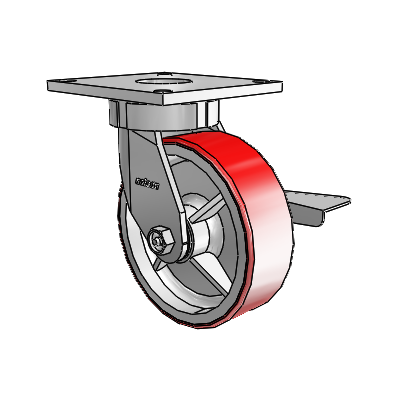 6 Series Kingpinless Casters Top Plate Swivel Caster with 6 x 2 Moldon Polyurethane (Cast Iron Core) Wheel and Side Lock Brake