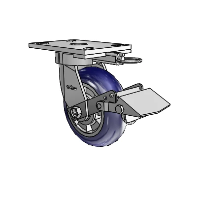 6 Series Kingpinless Casters Top Plate Swivel Caster with 6 x 2 Triumph (Round/Blue) Wheel and Tread Lock Brake