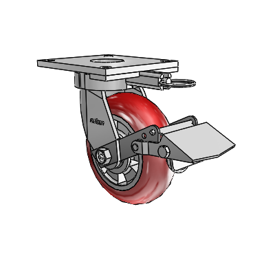 6 Series Kingpinless Casters Top Plate Swivel Caster with 6 x 2 Triumph (Round/Red) Wheel and Tread Lock Brake