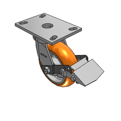 6 Series Kingpinless Casters Top Plate Swivel Caster with 6 x 2 CG Max Orange Wheel and Tread Lock Brake