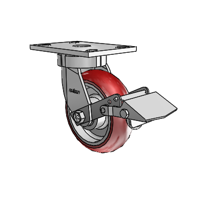 6 Series Kingpinless Casters Top Plate Swivel Caster with 6 x 2 CG Max Maroon Wheel and Tread Lock Brake
