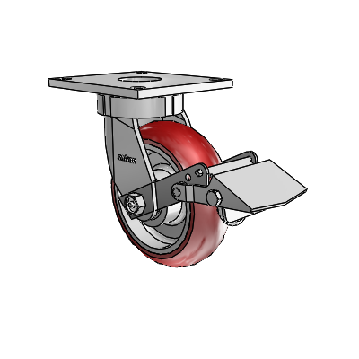 6 Series Kingpinless Casters Top Plate Swivel Caster with 6 x 2 CG Max Maroon Wheel and Tread Lock Brake